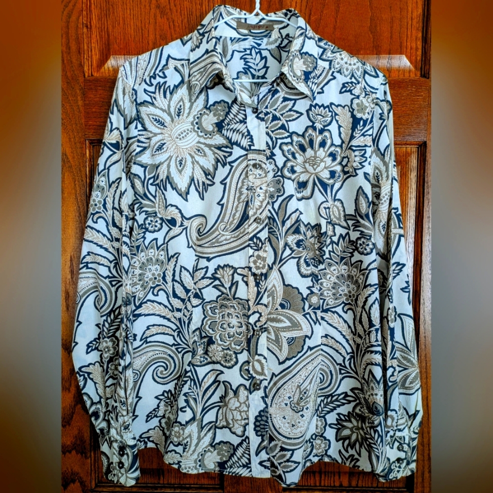 ETRO Crisp Cotton Iconic Paisley Design Long Sleeve Blouse - Size 12 /EU48
